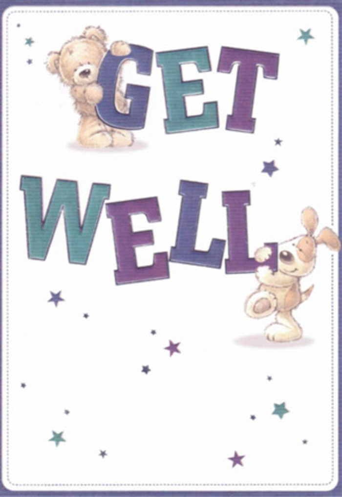 A scene of hope and comfort unfolds in this beautifully illustrated get well card, as an affectionate bear and a lively puppy delicately cradle the words 'Get Well.' Their charming forms are enriched by soft textures-the bear's plush fur and the puppy's gently folded ears-infusing the design with a sense of touch. Around them, starlike bursts in cool violets and aquas dance in the air, reminiscent of the twinkling lights along Ferry Road during calm evenings in Thames Ditton. The text is large, playful, shaded with gradients that evoke gentle optimism, its boldness echoing the strength behind every caring gesture. This card holds an inviting purity, much like the scent of fresh flowers arranged by Flower Delivery Thames Ditton for neighbours in recovery. It's a scene that soothes and encourages, blending innocence and heartfelt reassurance. Perfect for gifting a sense of joy and comfort, it brings the light, airy spirit that uplifts hearts across the village.