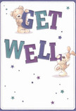 Bursting with cheerful optimism, this get well card shows two spirited companions-a cuddly brown bear and a bouncy puppy-delighting in their shared task of sending a heartfelt message. Each character appears lovingly detailed, their soft fur and expressive faces radiating the warmth of true friendship. They balance bold 'Get Well' letters, their shapes painted in lively indigo and teal, standing out with vibrant clarity against a soothing cream background. Across the scene, stars in shades of blue and purple sprinkle hope, like little beacons shining over Thames Ditton's leafy lanes on a brisk morning. There's an invitation to imagine the touch of the characters' fur, echoing the tactile charm of a freshly delivered bouquet. This card offers a genuine message of kindness and light-just the kind of affectionate gesture that resonates in our Thames Ditton community, accompanying wishes for a swift and joyful recovery.